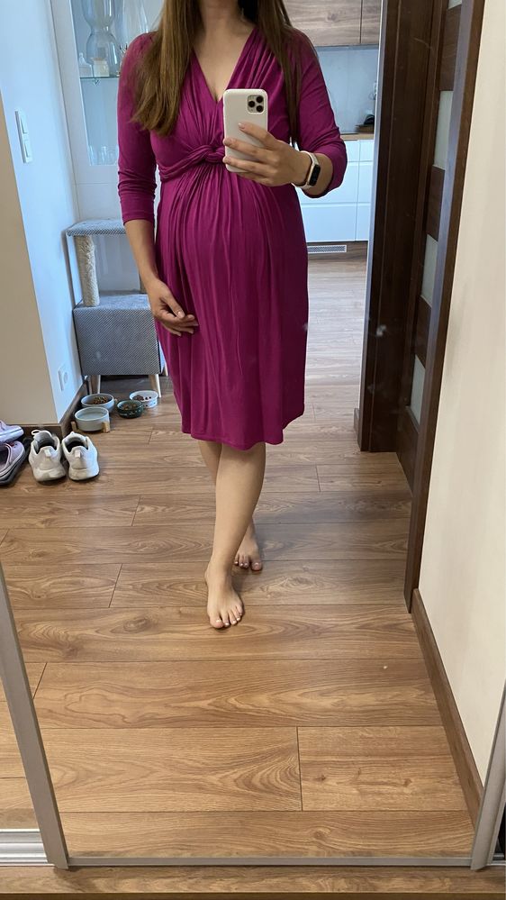 Purpurowa sukienka ciążowa, rozm M-L