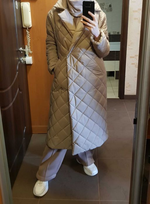 Пальто пуховик стьобане бежеве S/M, М/L