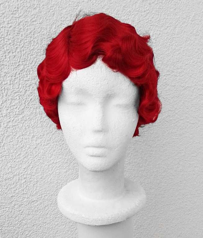 Krótka czerwona falowana peruka lata 20ste 30ste cosplay wig