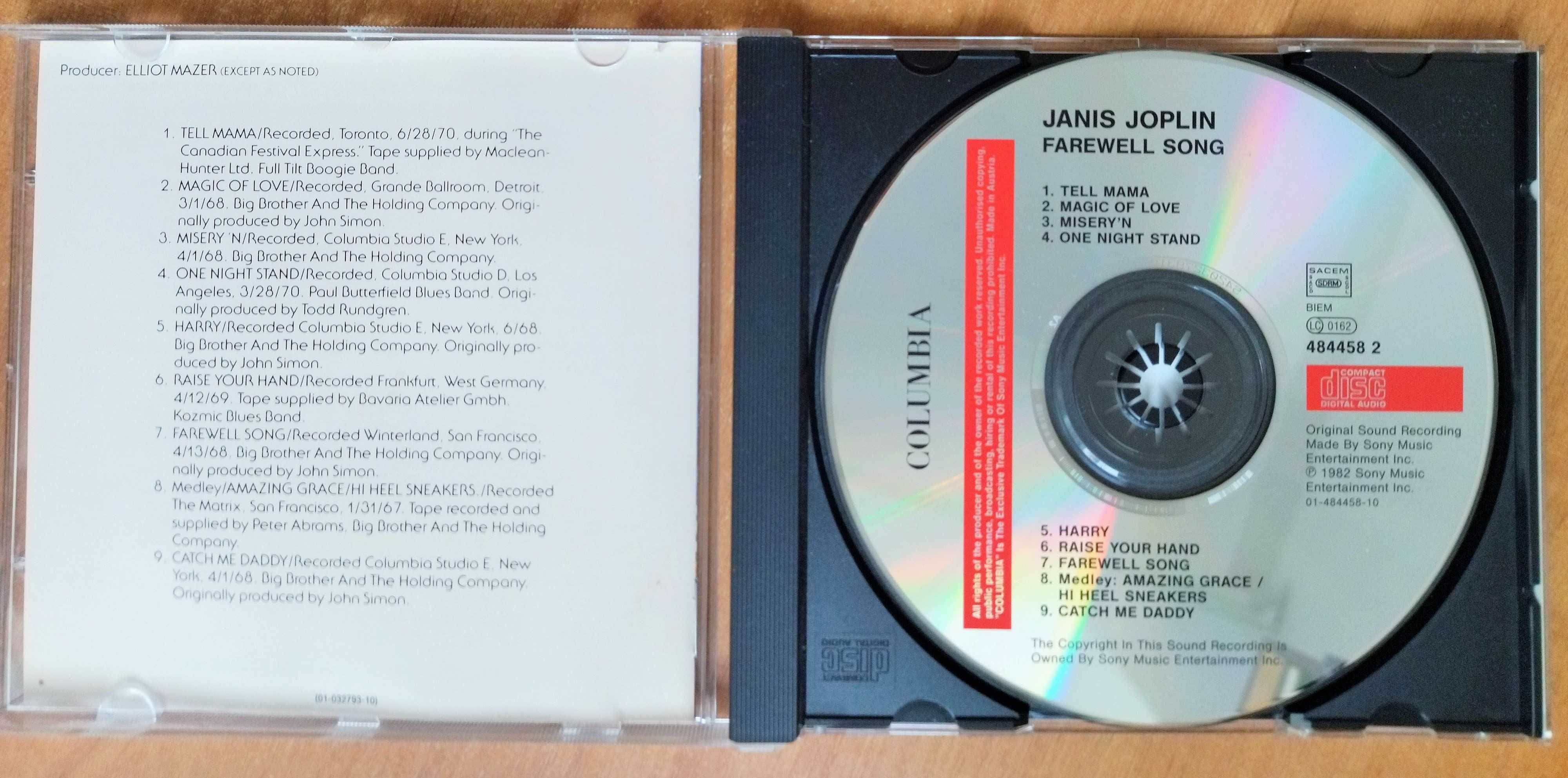 Janis Joplin Farewell Song CD Columbia Sony Music 1982