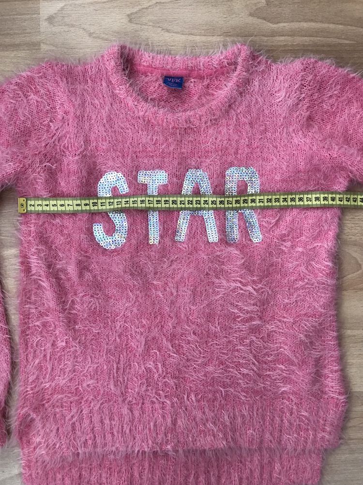 Sweter dla dziewczynki angora włochaty miś cekiny 134