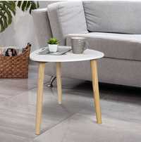 Nowy stolik kawowy 48x48x46 cm / bialy /nogi lite drewno