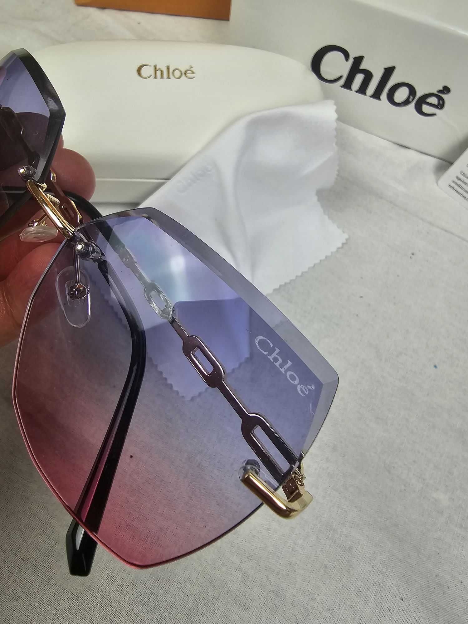Okulary przeciwsłoneczne Zestaw Chloe logowane pudełko etui karta