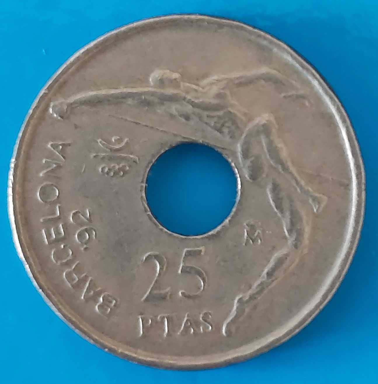 25 Pesetas de 1991, Espanha, Rei Juan Carlos I, Barcelona.92