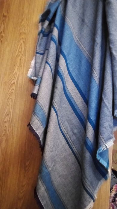 Великий палантін (1,4*1,25)м синьо-сірий, тканина  стильна, як холст