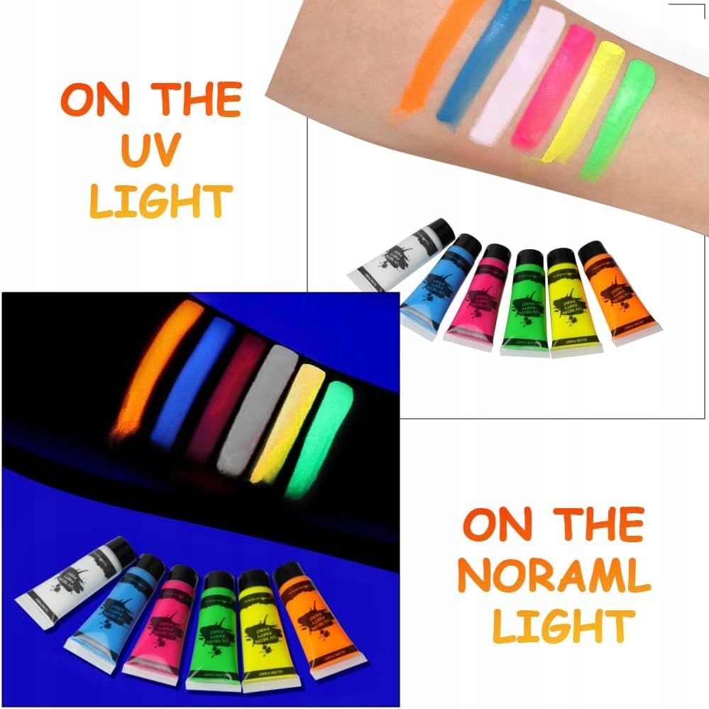 Farby Do Twarzy Ciała Świecące W Uv 6X10Ml Tuby Ultrafiolecie Farbki