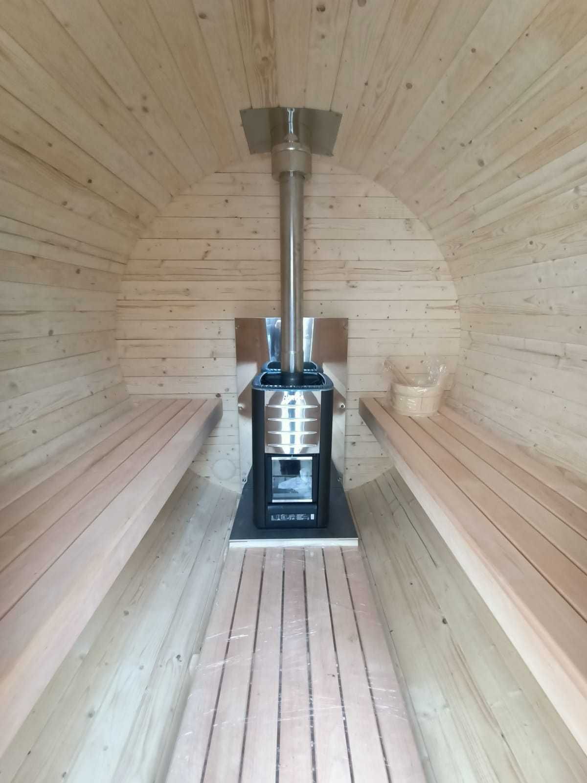 Sauna ogrodowa beczka z piecem na drewno