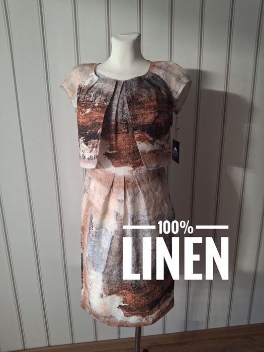 Piękna sukienka z narzutką z lnu pure linen 100% len kolory ziemi brąz