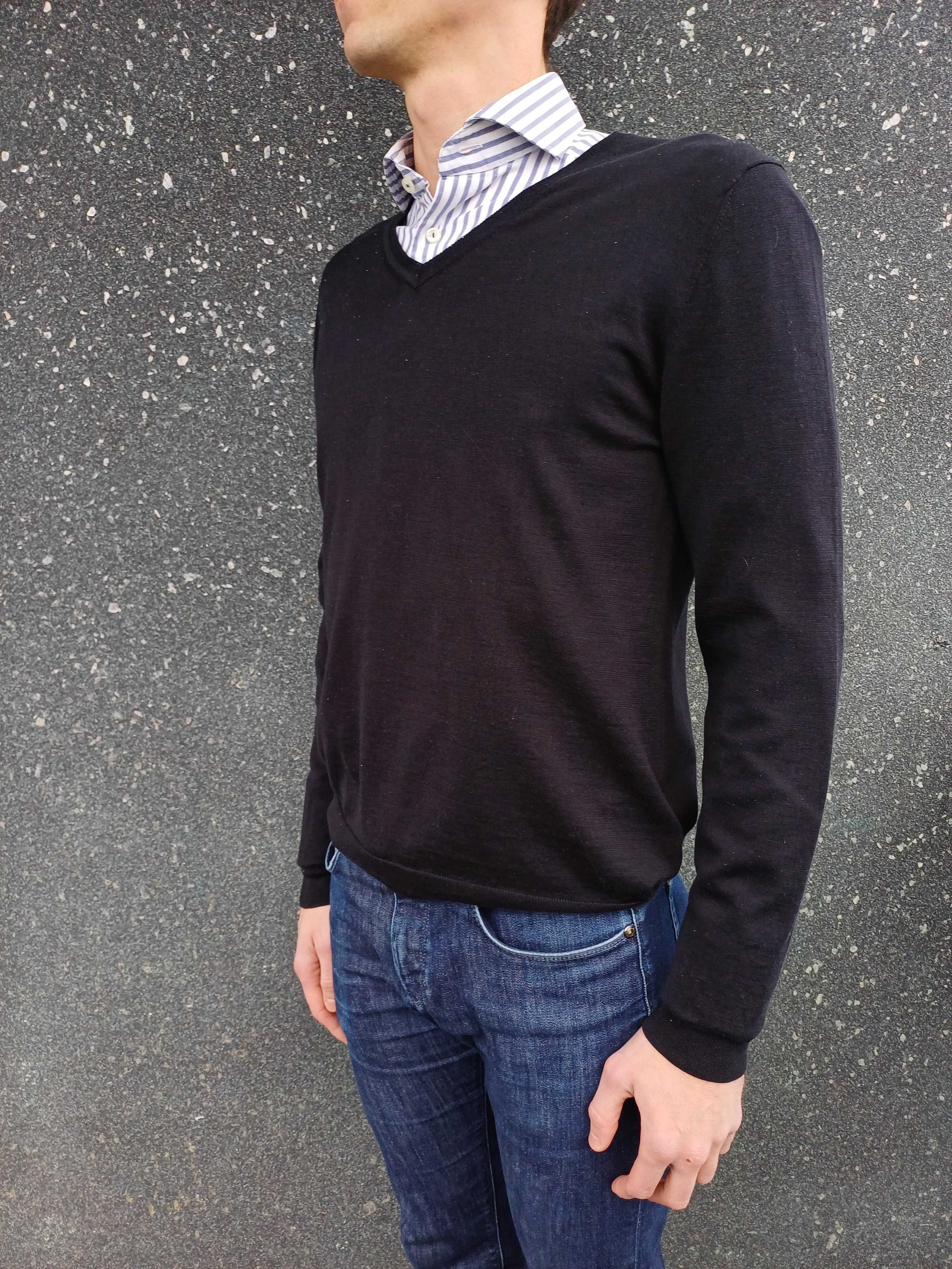 Jedwabno-bawełniany czarny sweter H&M v-neck