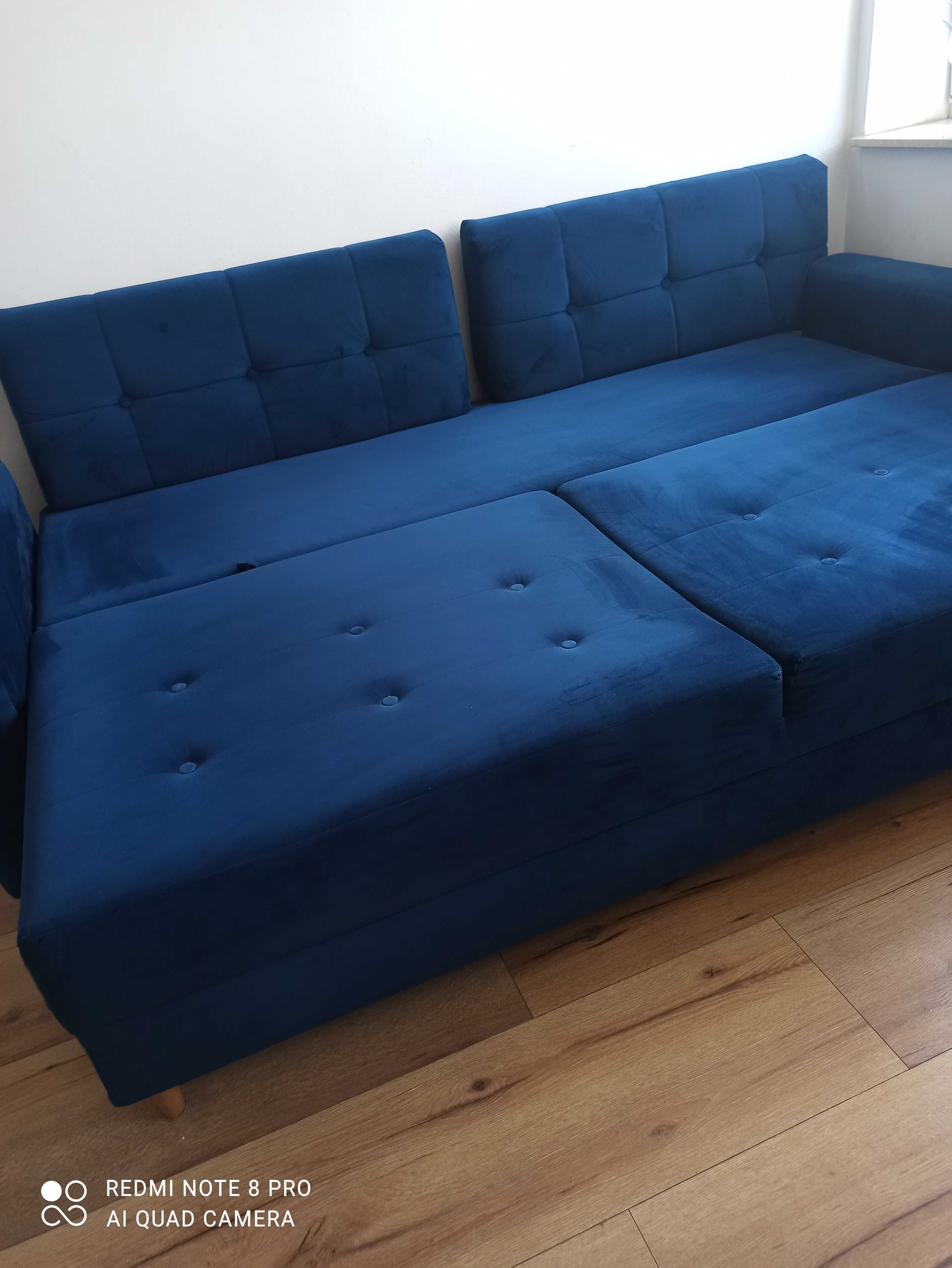 Sofa kanapa ciemny granat materiał a'la zamsz 140/200 z funkcją spania