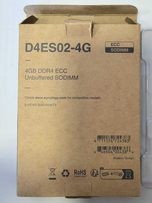 Pamięć RAM Synology 4GB DDR4 ECC Unbuffered SO-DIMM (Model: D4ES02-4G)