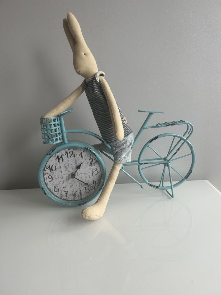 Duży turkusowy metalowy zegar rower retro - 40 cm