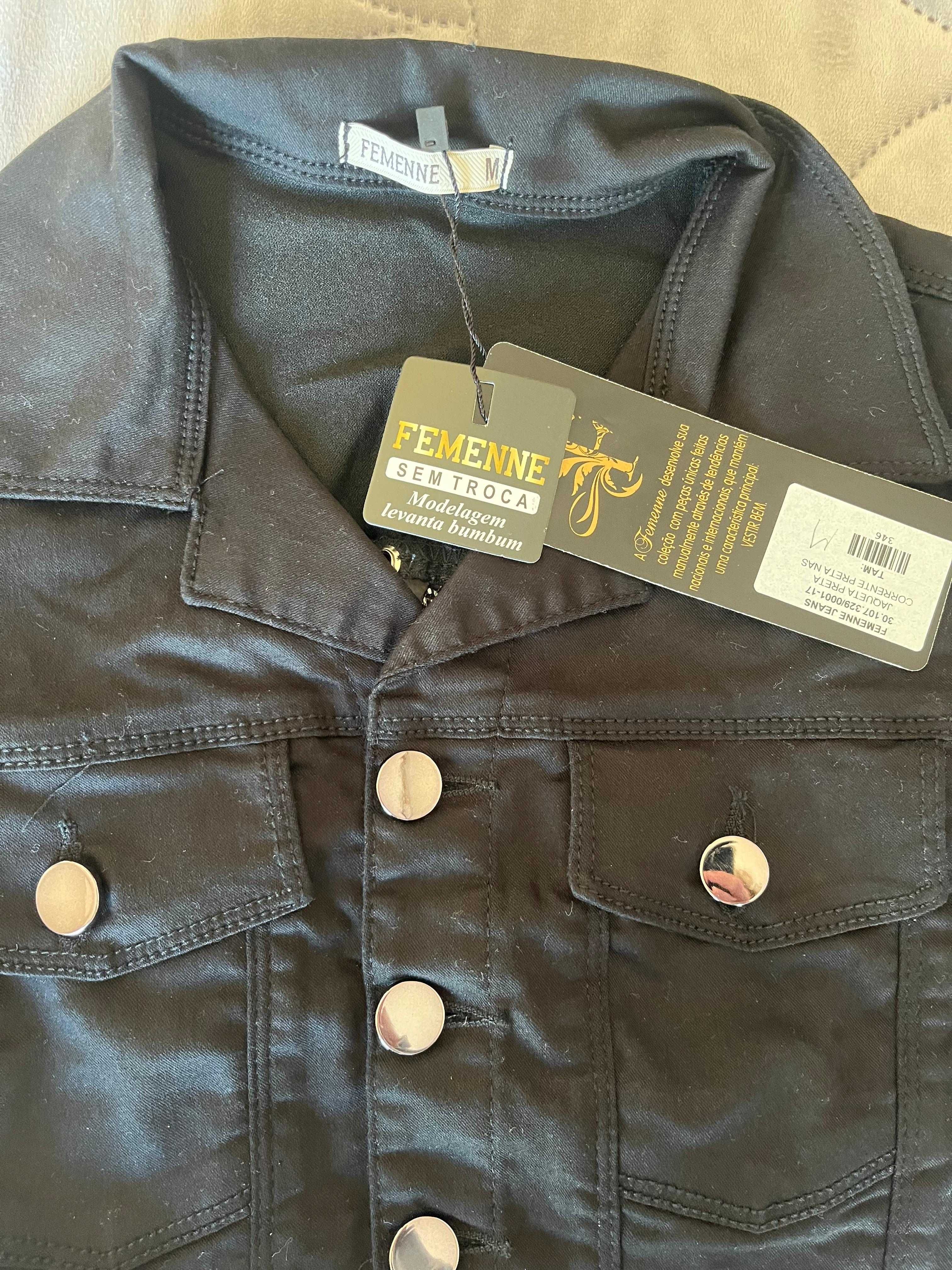 casaco preto Femenne jeans deluxe
