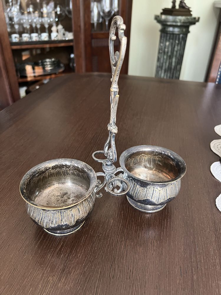 Platerowany kabaret solniczka przedwojenne przybory kuchenne