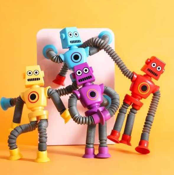 Roboty sensoryczne, antystresowe, zestaw 4, przyssawki, świecące led