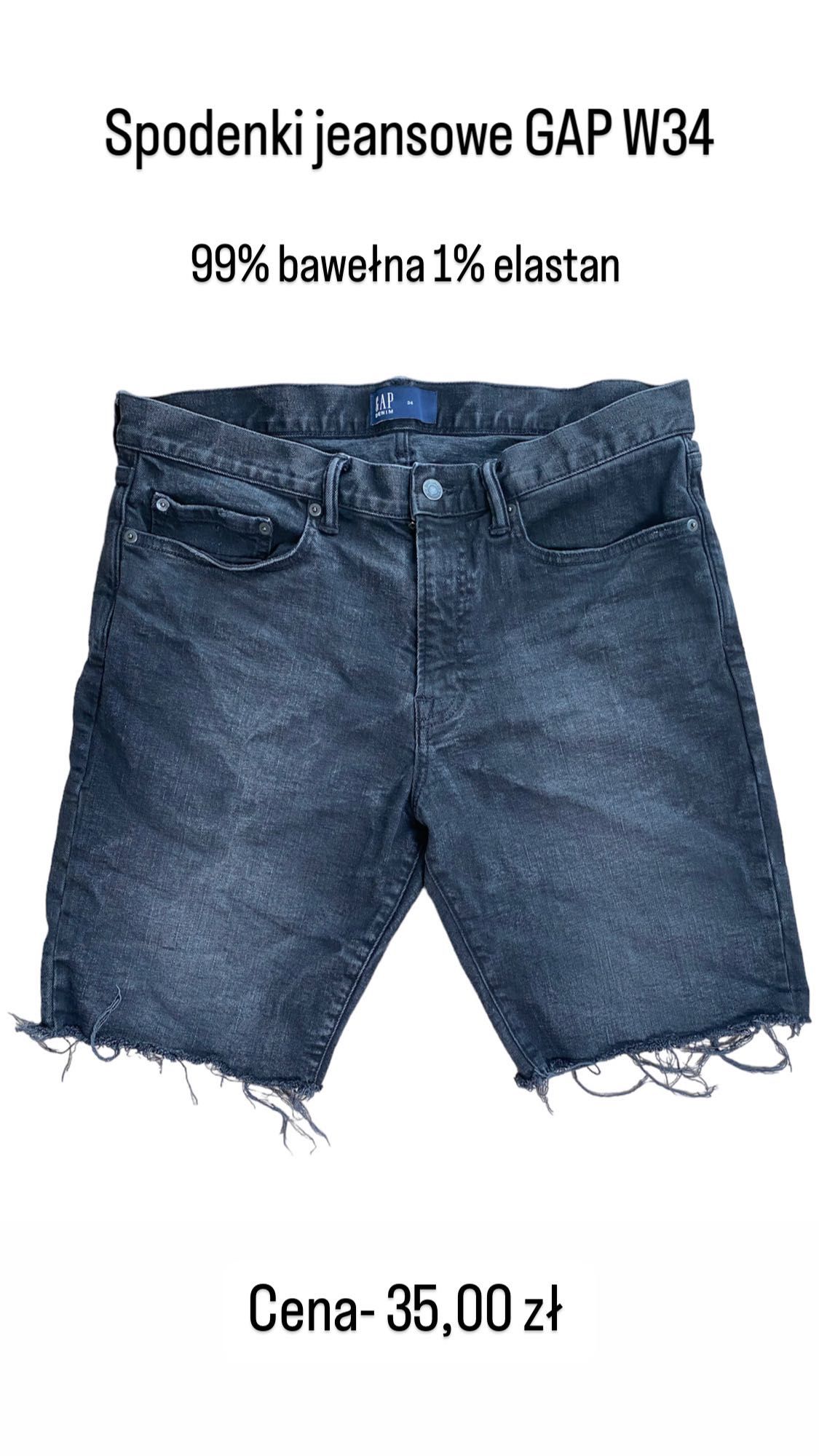 Spodenki szorty jeansowe GAP szare czarne szarpane W34 XL