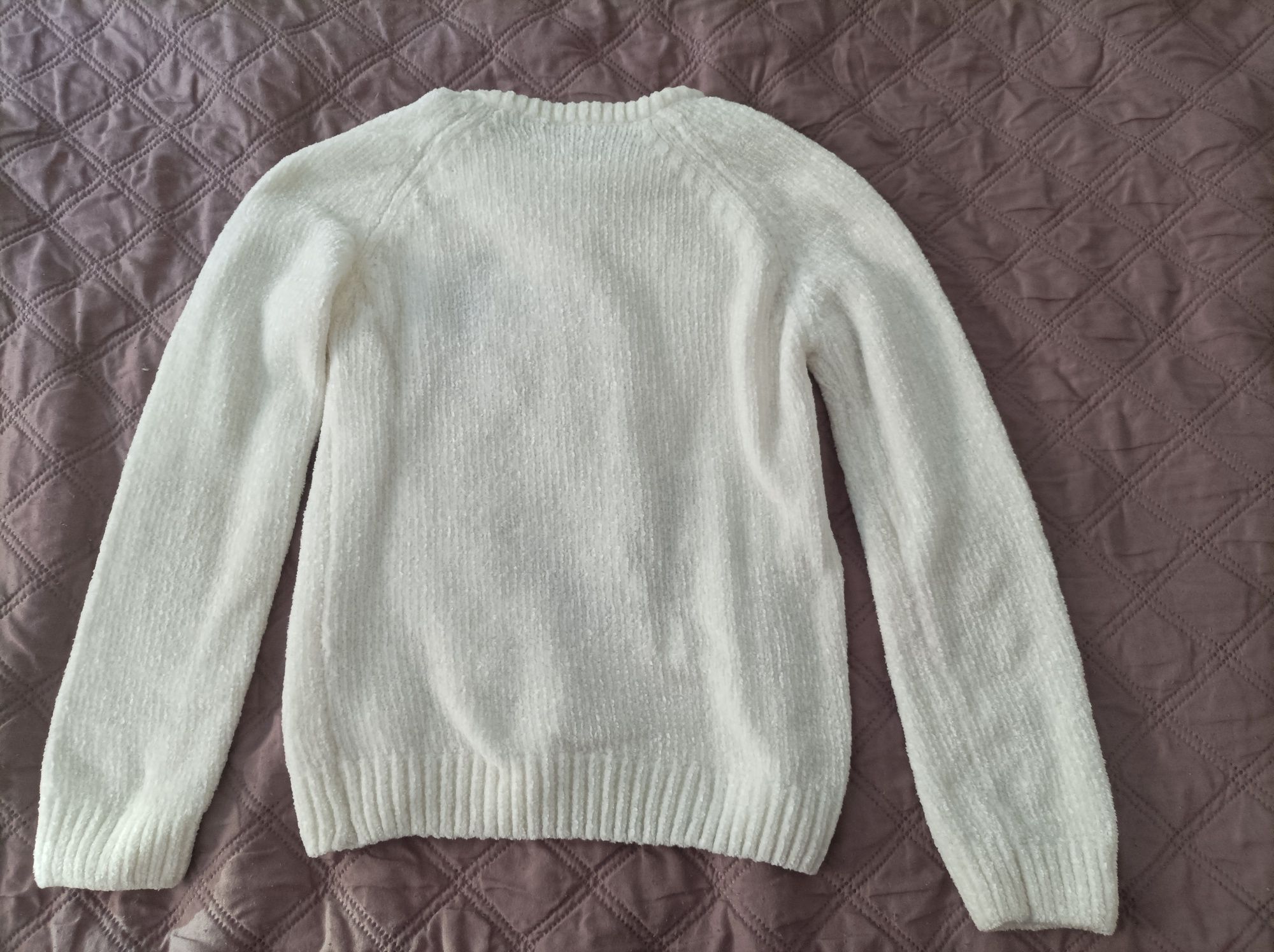 Sweter z cekinami Sinsay 128 pluszowy biały sowa dziewczynka