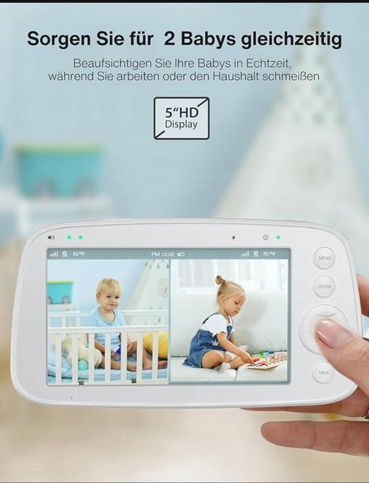 FAKEME Elektroniczna niania z dzielonym ekranem, 5" 720P z 2 kamerami