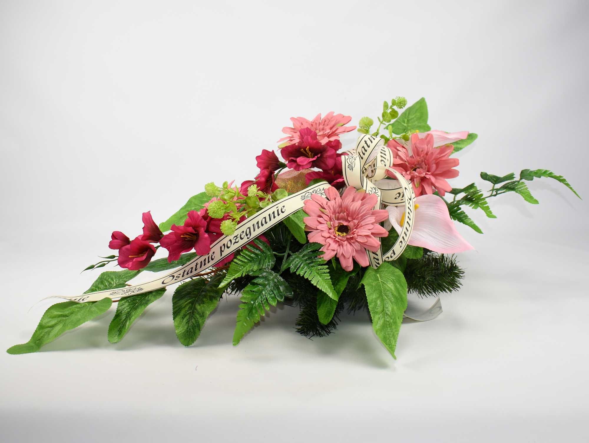 Wyjątkowa Wiązanka na grób Wieniec pogrzebowy różowe sztuczne kwiaty