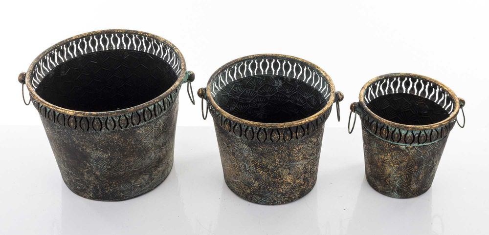 Złote Metalowe Postarzane Dekoracyjne Osłonki Doniczki Retro 142396