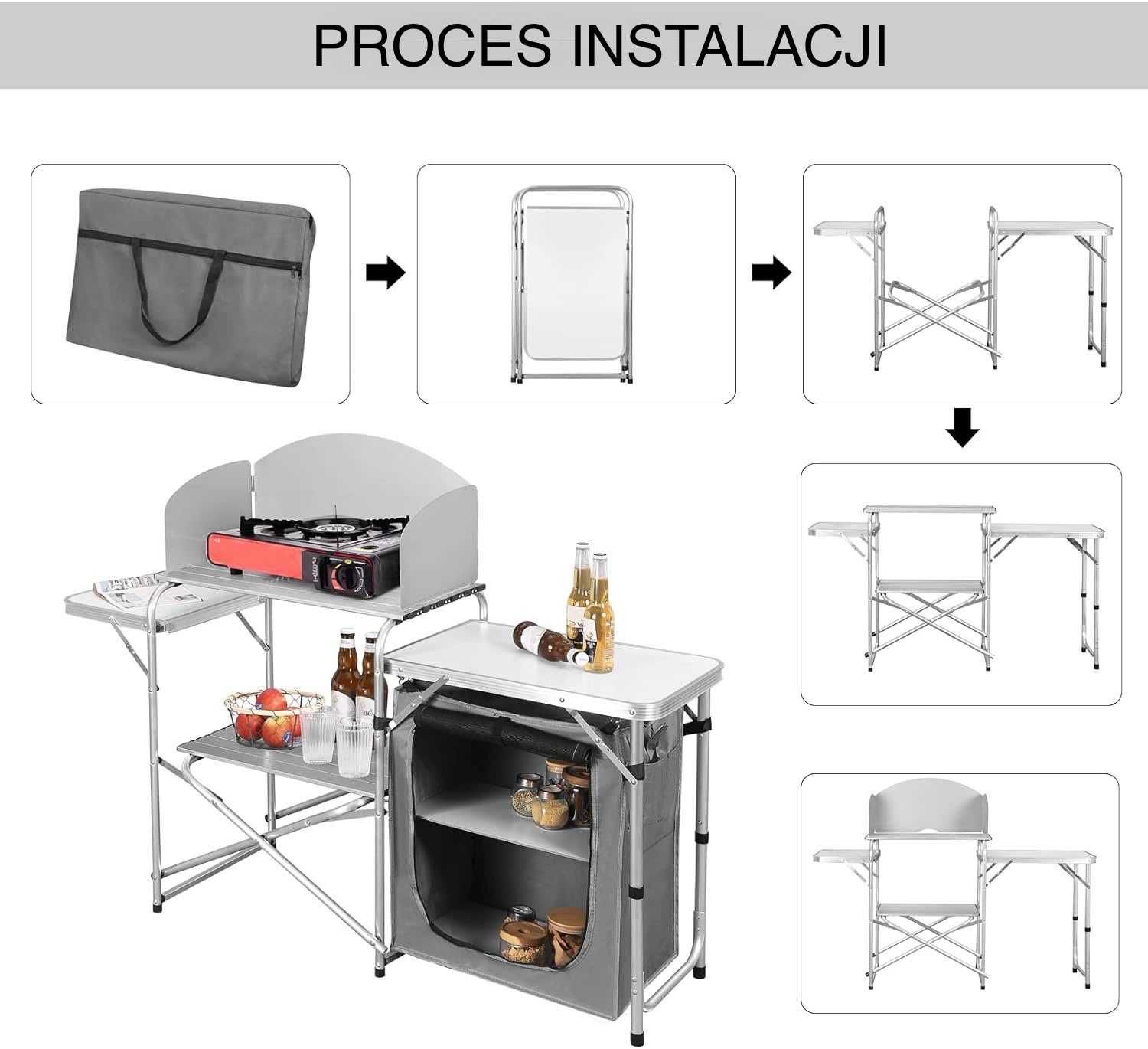 Składana Szafka Stolik Turystyczny Kempingowy w Zestawie Darmowa Wysył