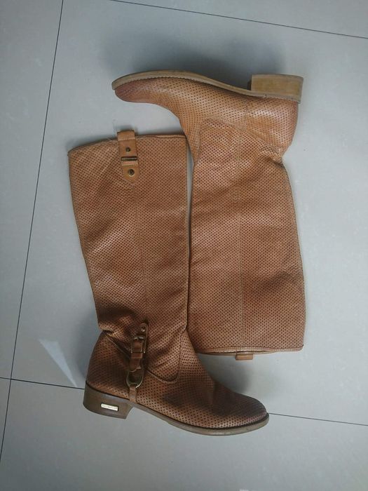 Karmelowe kozaczki ażurowe Prima Moda