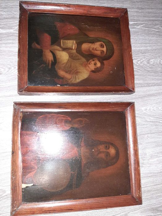 Икона Спаситель  и богородица 2 шт на дереве 43*36см 19 век