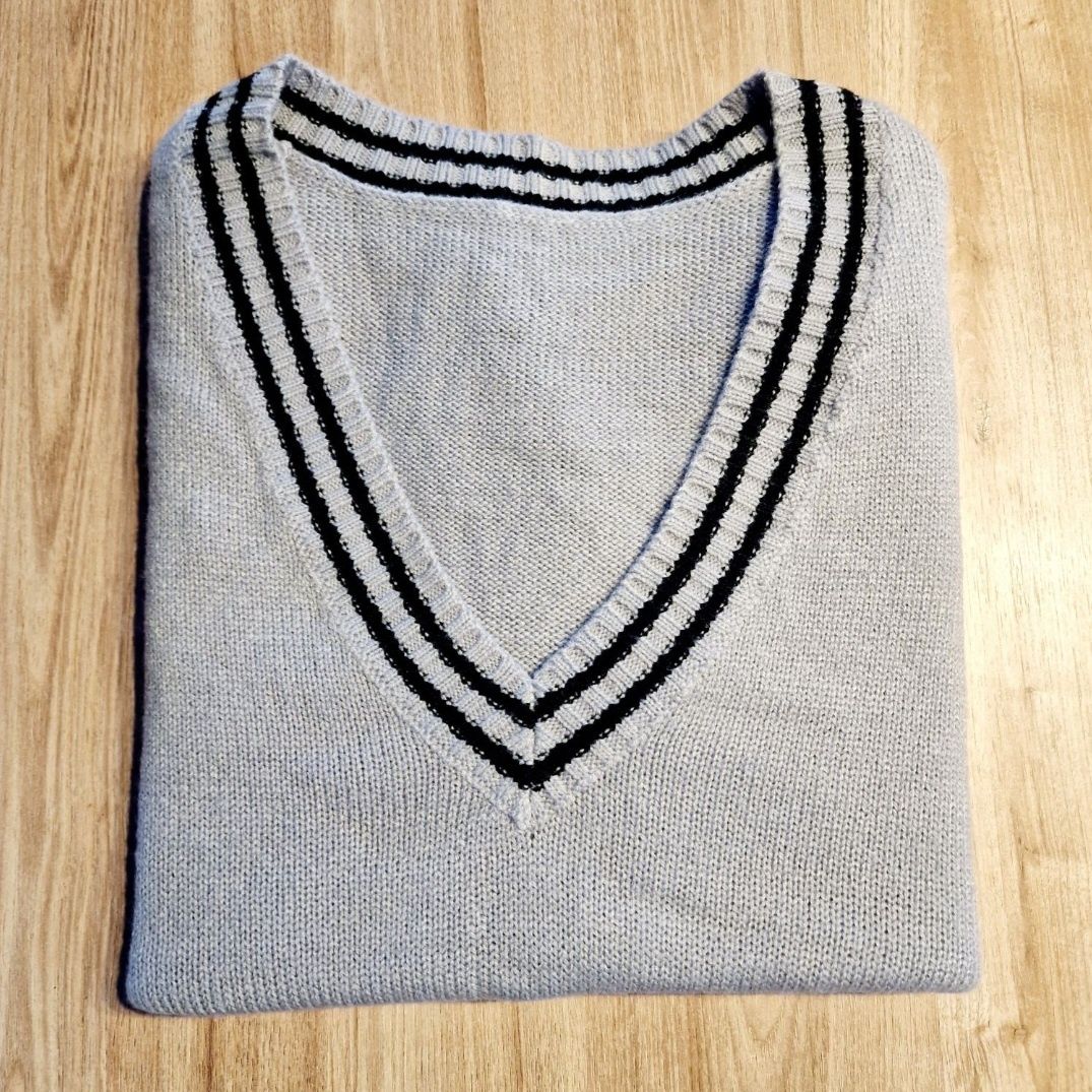 Wełnimizelka swetr sweterek L XL szary w serek czarne paski