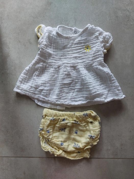 Komplet zestaw niemowlęcy muślinowy muślin bluzka majtki 5.10.15 74