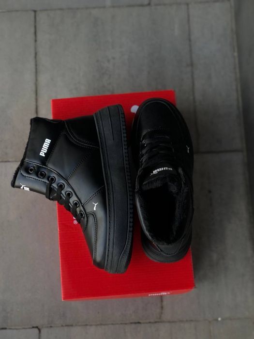 Кожаные черные зимние кроссовки Puma с мехом - стильно и тепло Пума