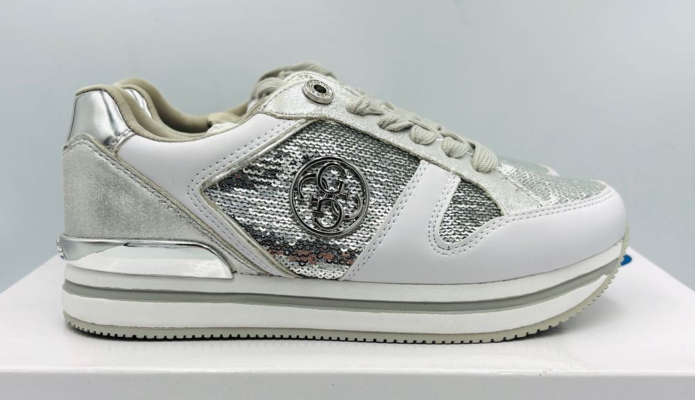 ‼️Nowe oryginalne sneakersy trampki GUESS białe srebrne 37 AZ 058
