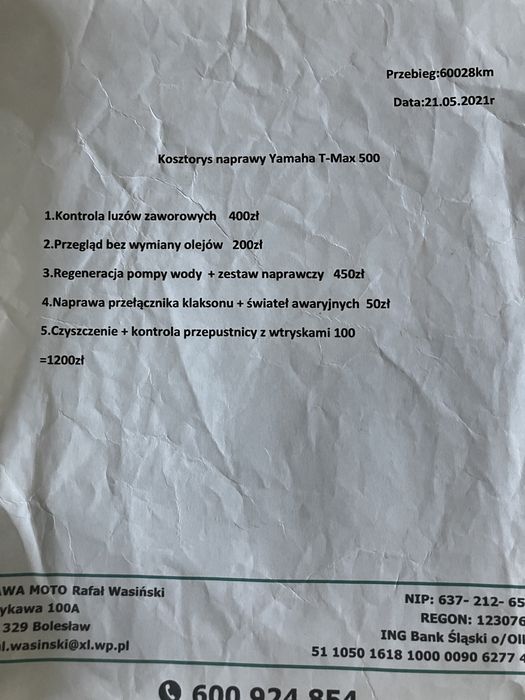 Skuter Yamaha T-max Skuter Maxi 500 od motocyklisty