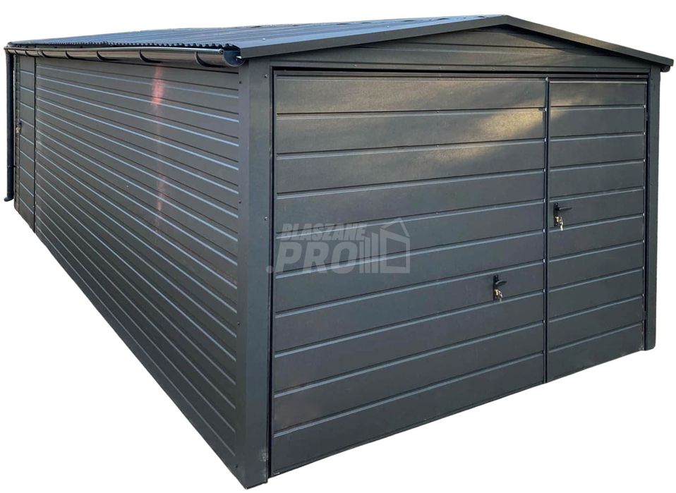 Garaż blaszany 3x6m Brama uchylna  Antracyt dwuspadowy rynny GP581
