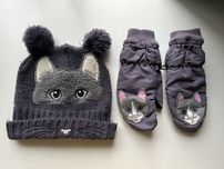 Komplet dla dziewczynki - czapka i rękawiczki z kotem - KappAhl