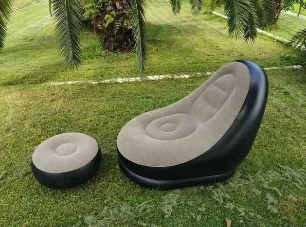Надувное кресло диван с пуфом для отдыха AIR SOFA велюровое покрытие