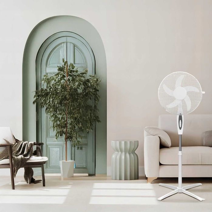 Wentylator Podłogowy Cichy Mocny Biały Wiatrak Stojący Duży Klima