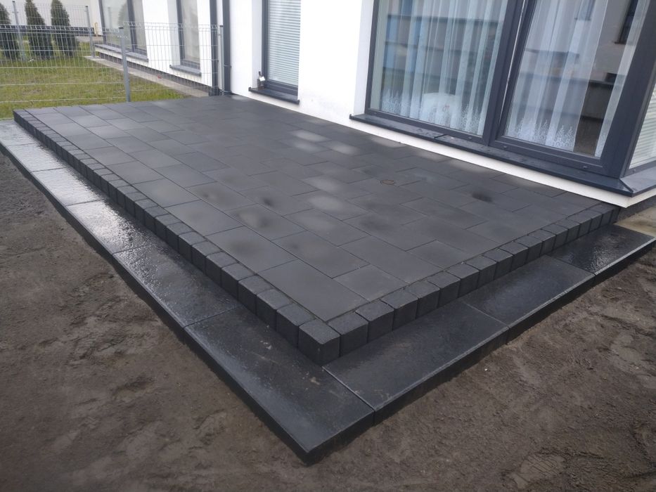 Tarasy, płyty tarasowe, układanie kostki brukowej, schody