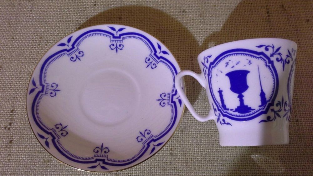 Filiżanka ŁOMONOSOW do Mokka, Kolekcjonerska porcelana Kobaltowa GAT 1
