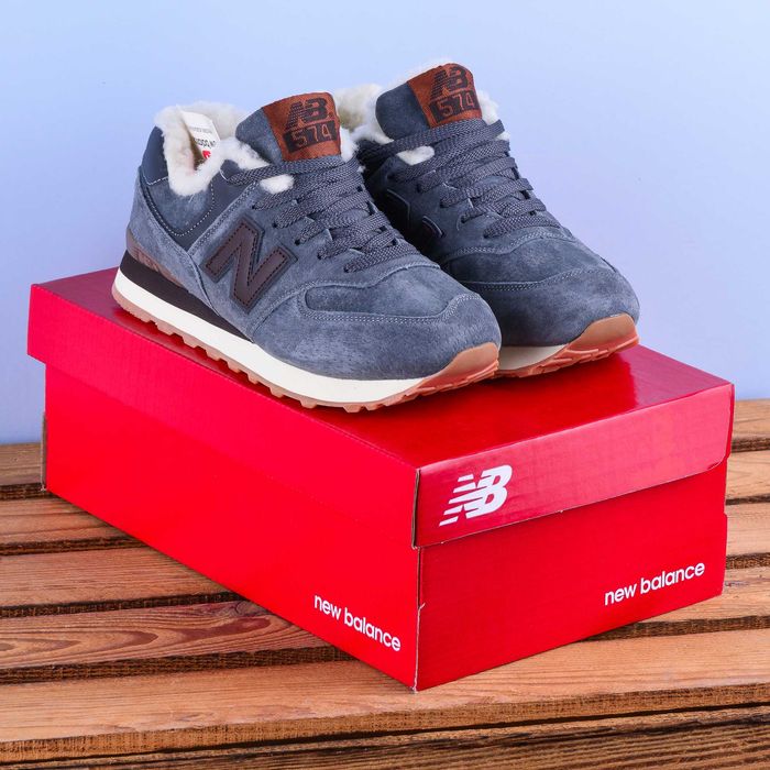(2135) Зимові з хутром Кросівки New Balance 574 сірі з коричневим