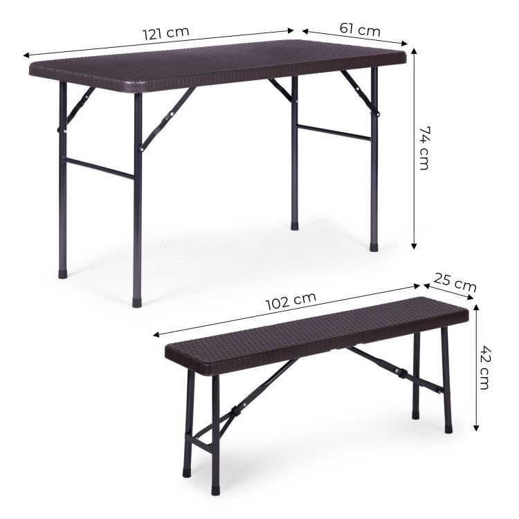 Zestaw CATERINGOWY stół 120cm 2 ławki komplet BANKIETOWY - BRĄZOWY