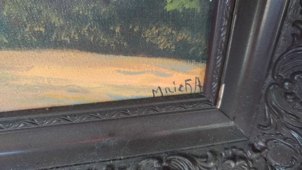 Sygnowany obraz olejny pejzaż górski