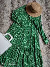 Zielona dliuga maxo oversize sukienka boho w kwiaty