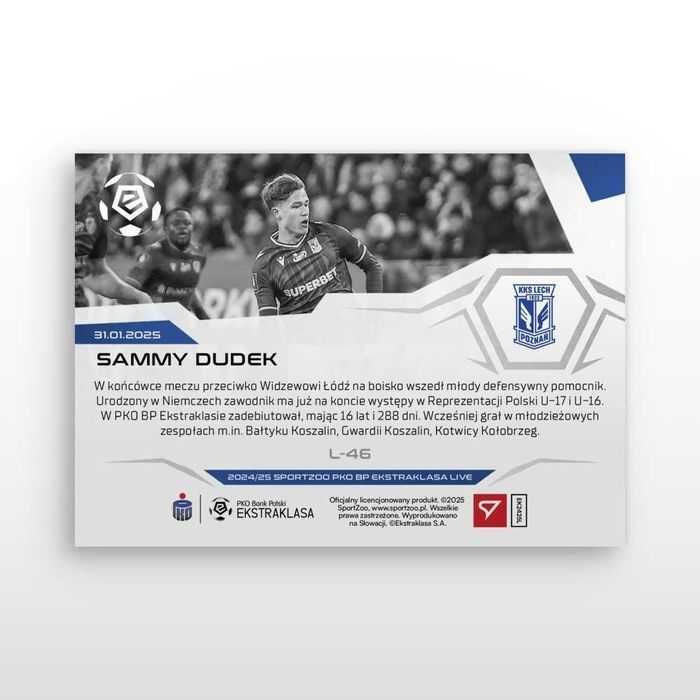 Karta L-46 Sammy Dudek Lech Poznań Ekstraklasa 2024/25 LIVE lim: 44/92
