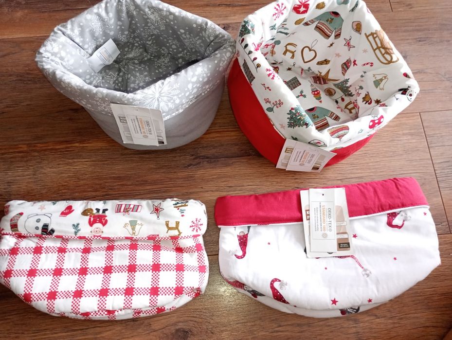 Nowy bawełniany koszyk na pieczywo świąteczny