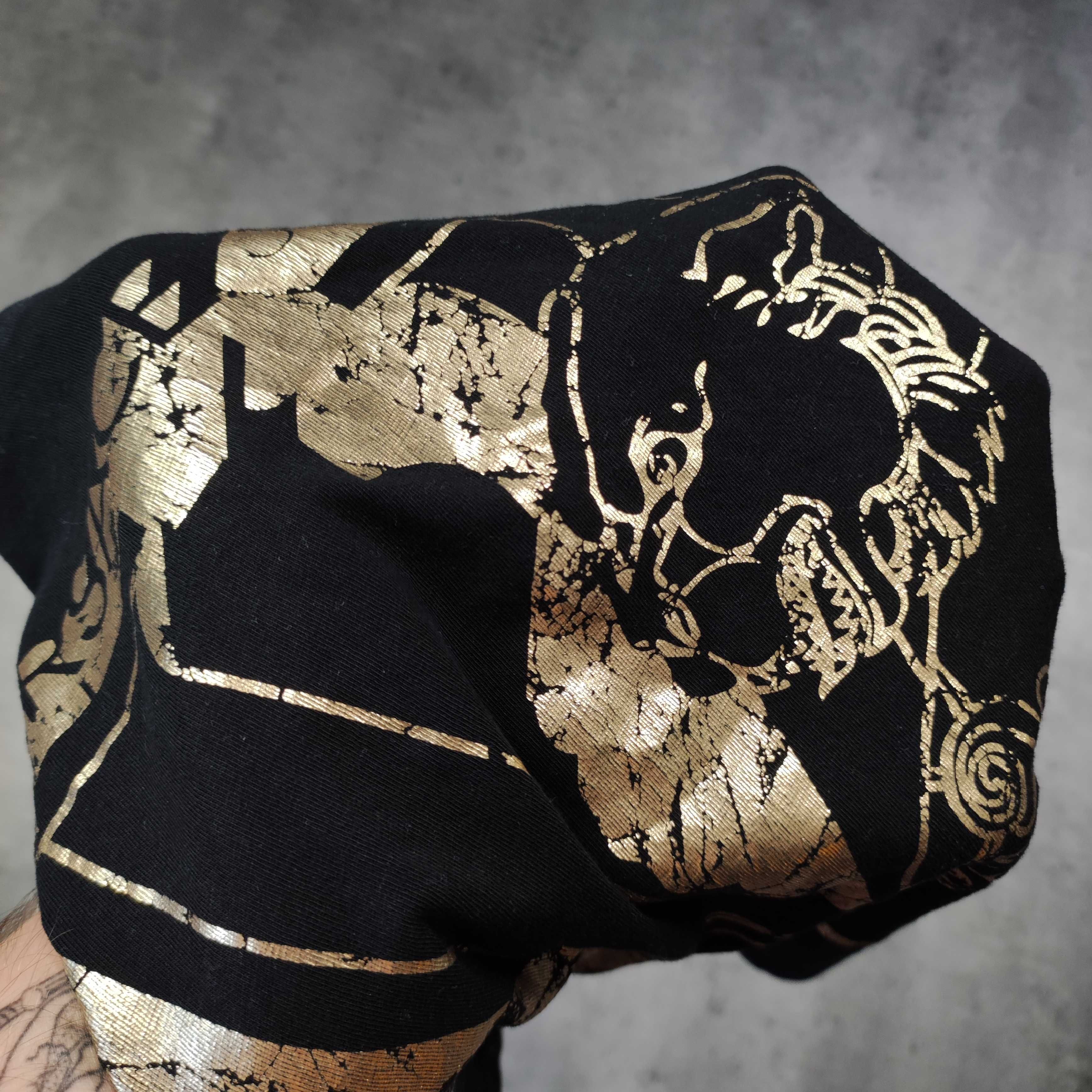 MĘSKA Koszulka Bawełna PREMIUM Versace Jeans Duże Logo Złote Czarna