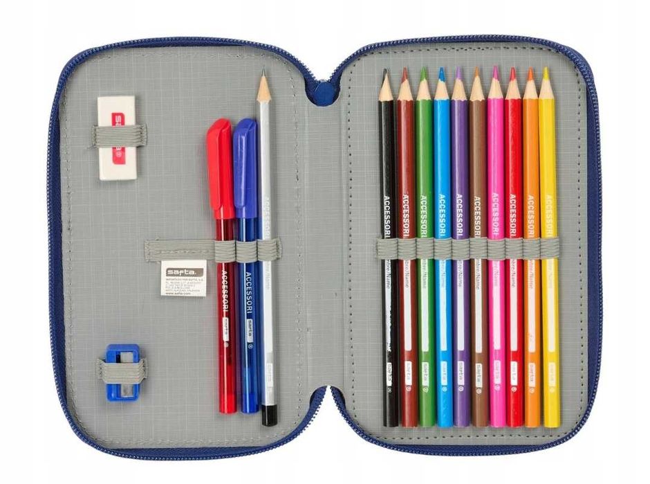 Piórnik Szkolny 2-rzędowy FC Barcelona z Wyposażeniem 28 Elementów FCB