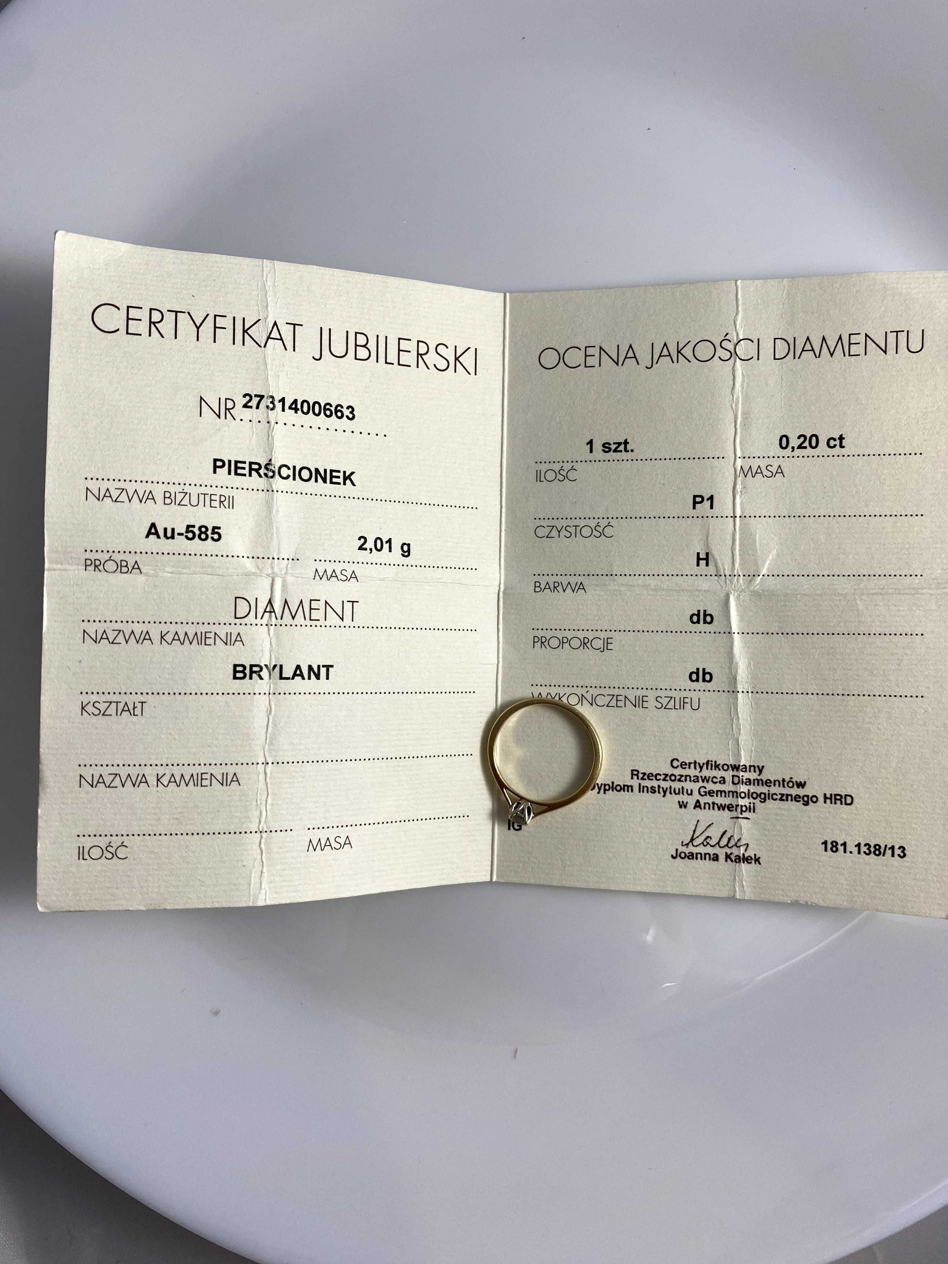 Pierścionek APART złoto z brylantem Au585 2g 0,2ct