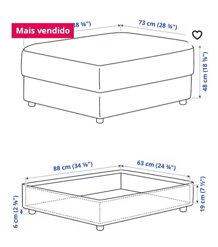 Repousa-pés / puff Vimle Ikea com arrumação