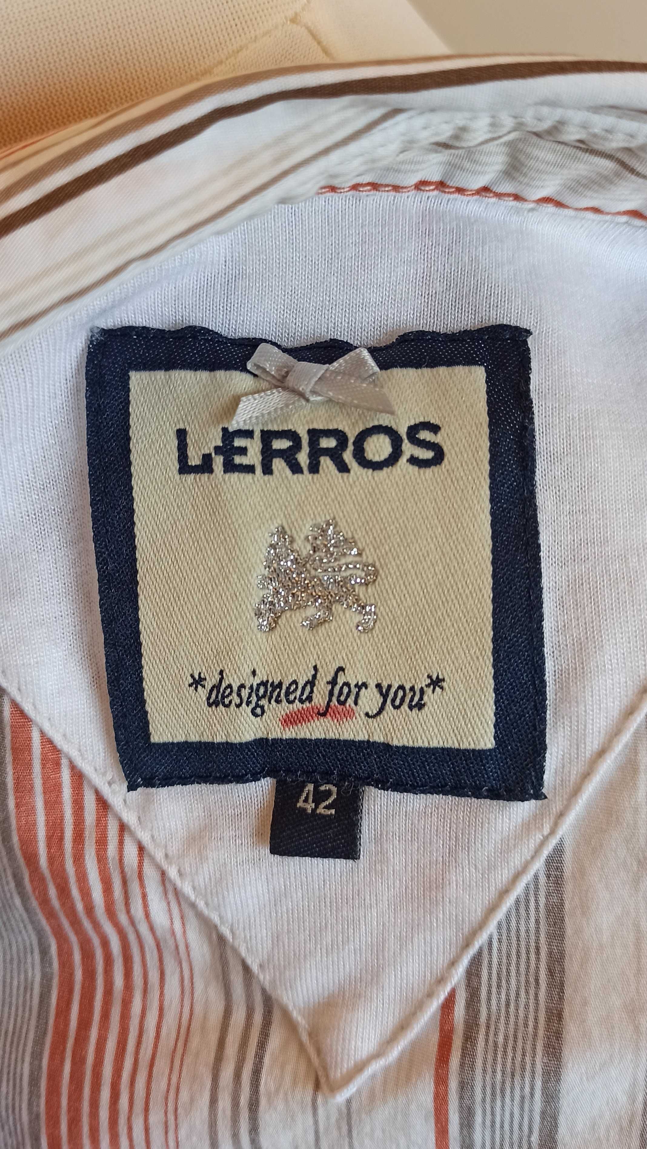 Lerros damska taliowana koszula paski kołnierzyk logo haft bawełna 42