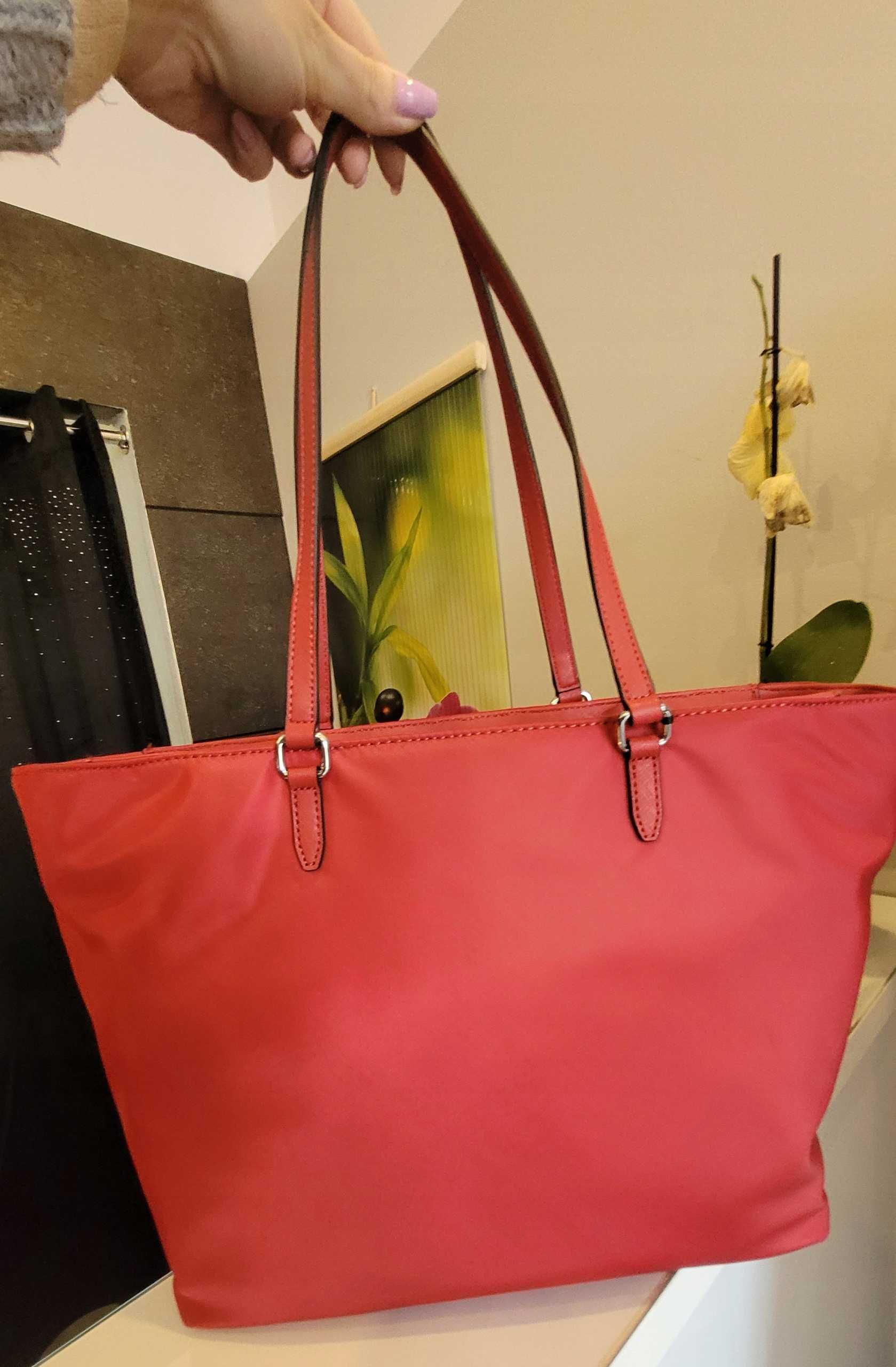 DKNY duża A4 czerwona torba torebka shopper shopperka